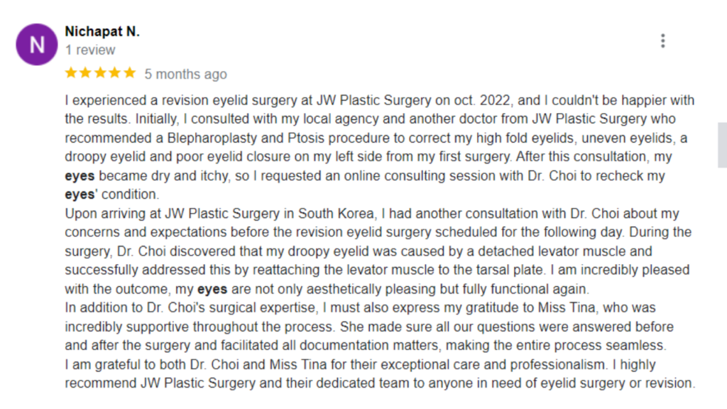 An Example Of A Good Review For JW Plastic Surgery
